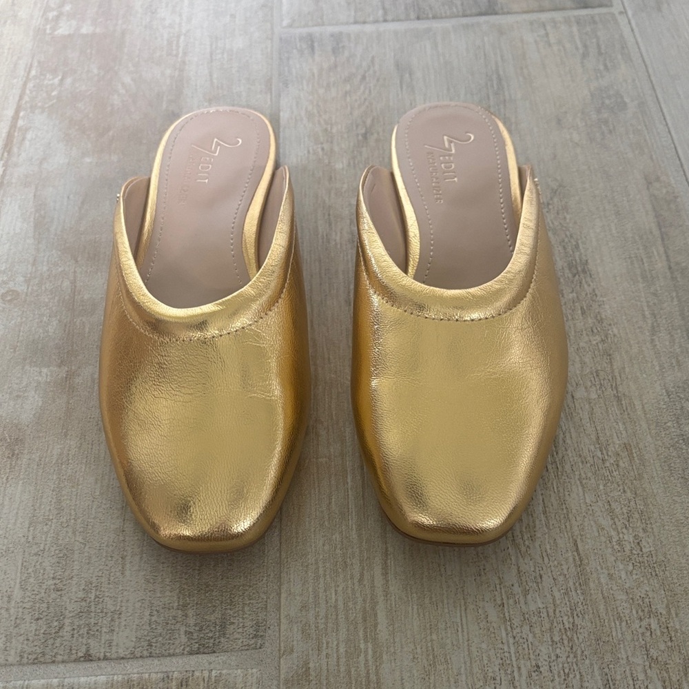 Naturalizer Metallic Gold Leather Slide Mules NWOT